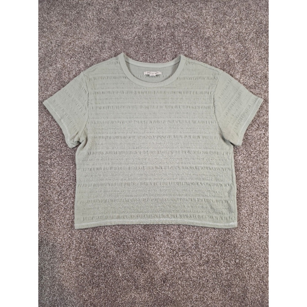 American Eagle Girls Sage Green Smocked Textured Short Sleeve T-Shirt Size S